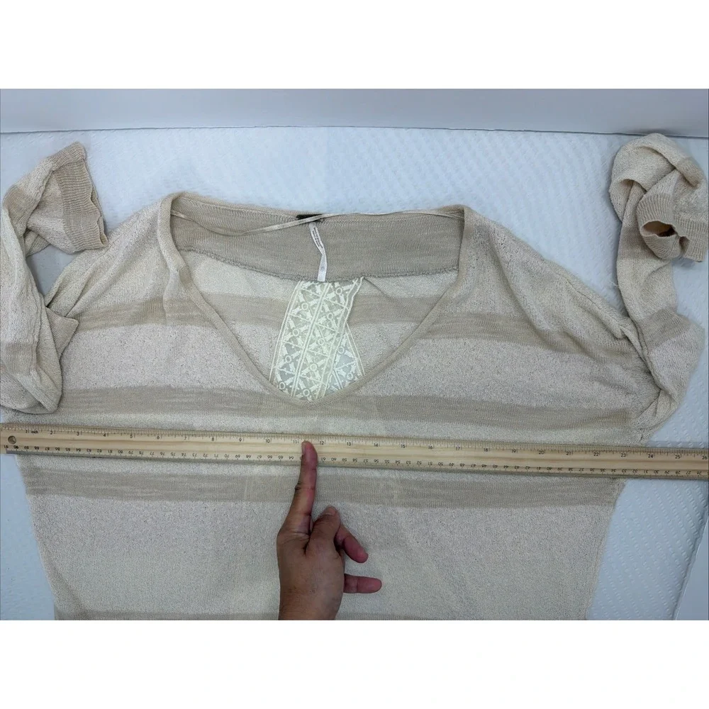 Free People Boho Lace Gauzy Relaxed Split Back Cream Granola Blouse Shirt XS